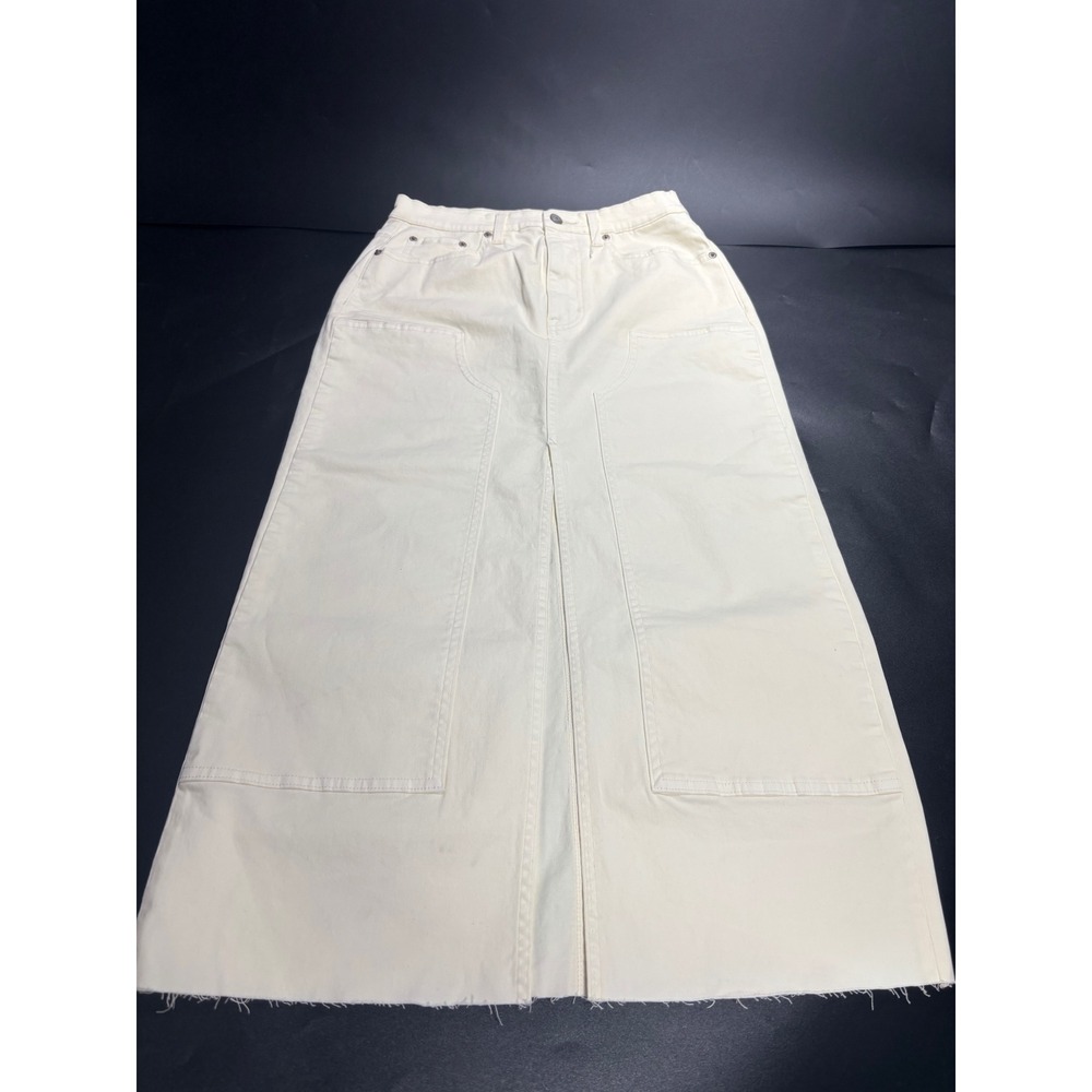 Pistola Jeans Cream Denim Maxi Skirt Front Slit Raw‎ Hem Size 26